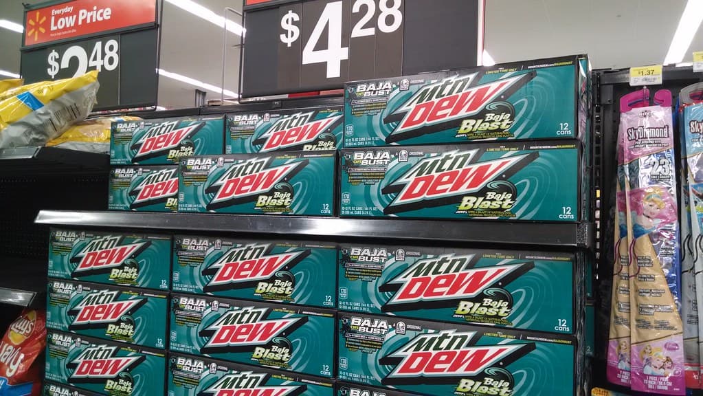 Mountain Dew Baja Blast 12-pack with MLB All-Star Game branding and a co-branded Rawlings baseball.