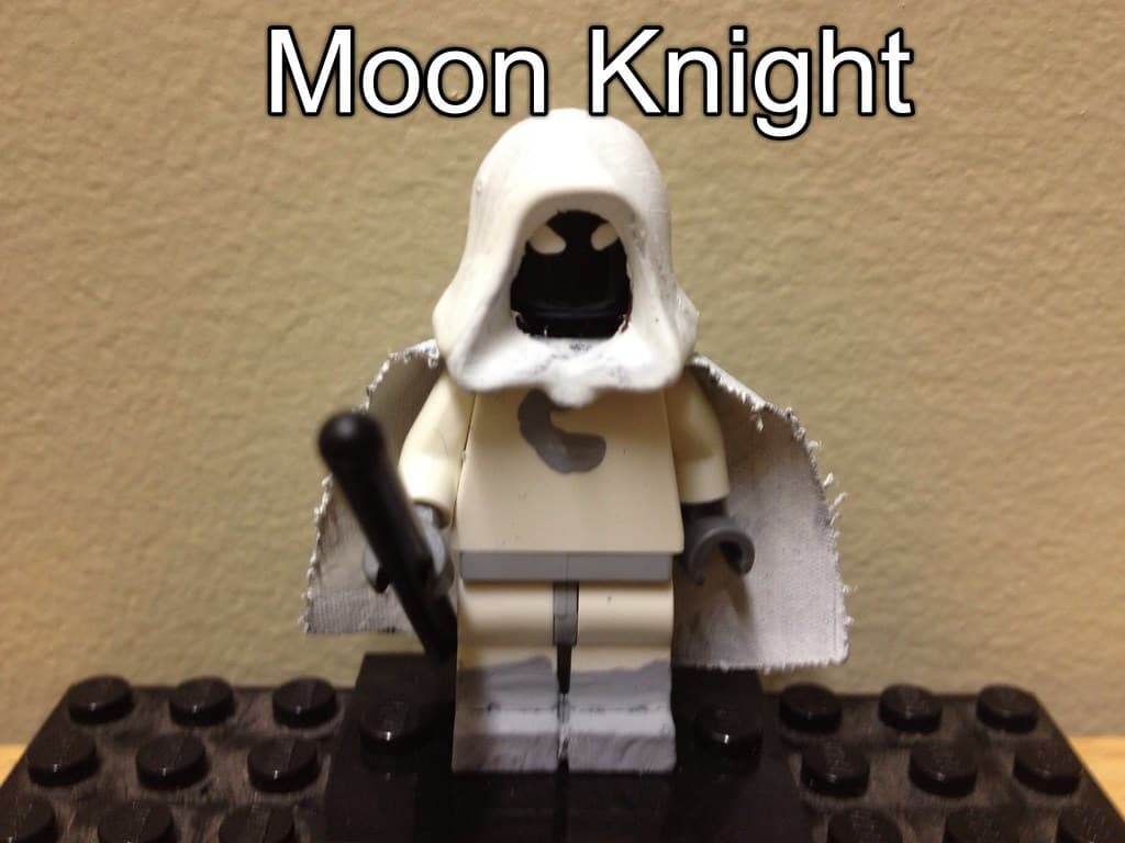 Blokees Marvel Rivals Champion Class Moon Knight model kit with crescent darts and batons displayed